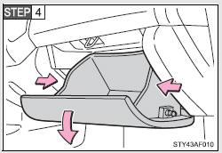 Push in each side of the glove box to disconnect the claws.