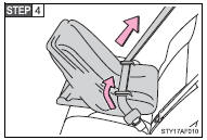 While pushing the child seat down into the rear seat, allow the shoulder belt