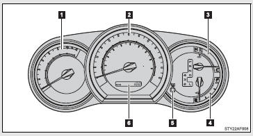 The following gauges, meters and displays illuminate when the engine switch is