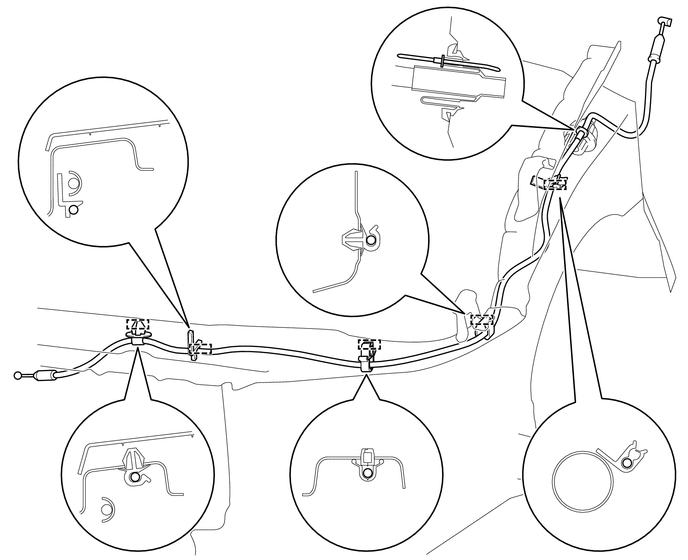 (d) Remove the string from the hood lock control cable assembly.