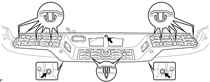 (2) Disengage the 14 claws to remove the rear bumper pad sub-assembly.