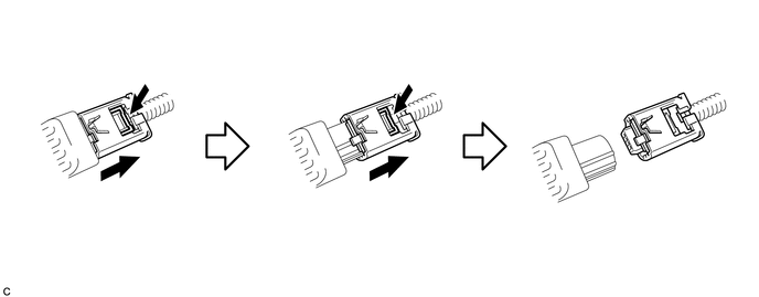 (2) Push and hold the white housing lock again, and slide the yellow outer connector