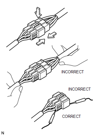 (1) When disconnecting a connector, first squeeze the mating halves tightly together
