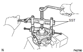 (a) Gently fix the front axle hub in a vise.
