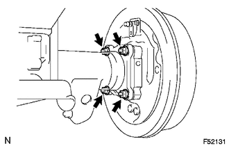 (a) Remove the 4 nuts and rear axle shaft with backing plate.