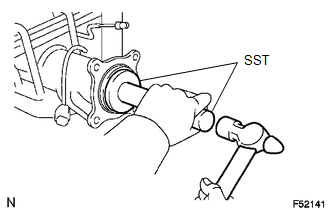 (a) Using SST and a hammer, install a new oil seal.