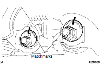 (a) Align the matchmarks on the camber adjust cam No. 2 and toe adjust cam. Temporarily