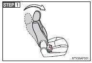 Pull the seatback angle adjusting lever and raise the seatback to its upright
